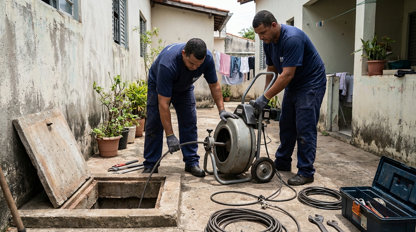 Desentupimento de Coluna Sanitária em Nova Cidade, Aparecida de Aparecida de Goiânia‑GO